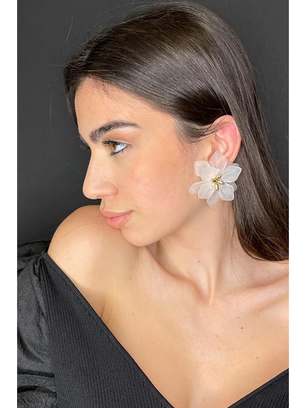 Beyaz Ibiscus Renkli Asetat Küpe-3