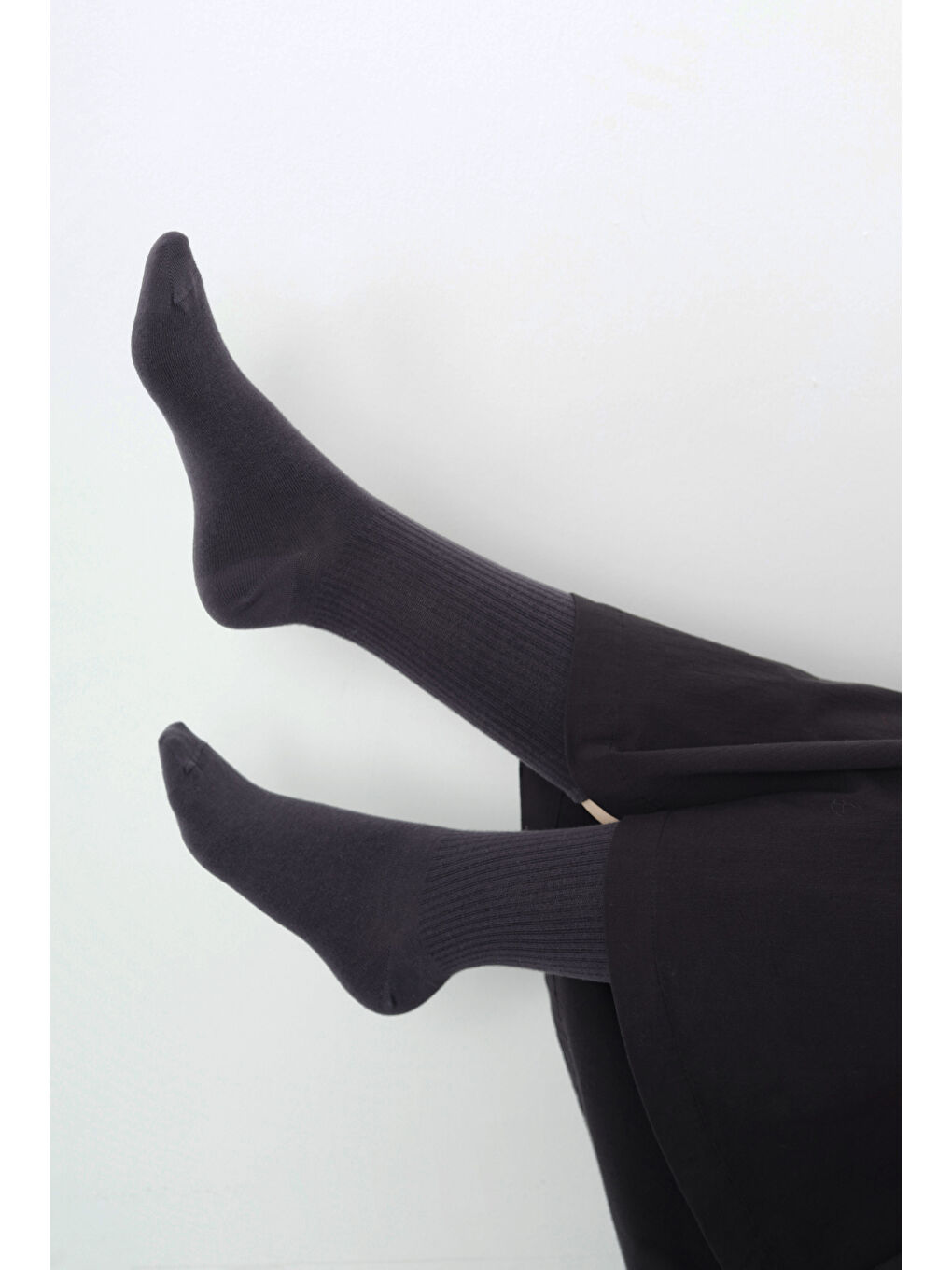 Düz Lastik Örgü Soket Çorap Antrasit