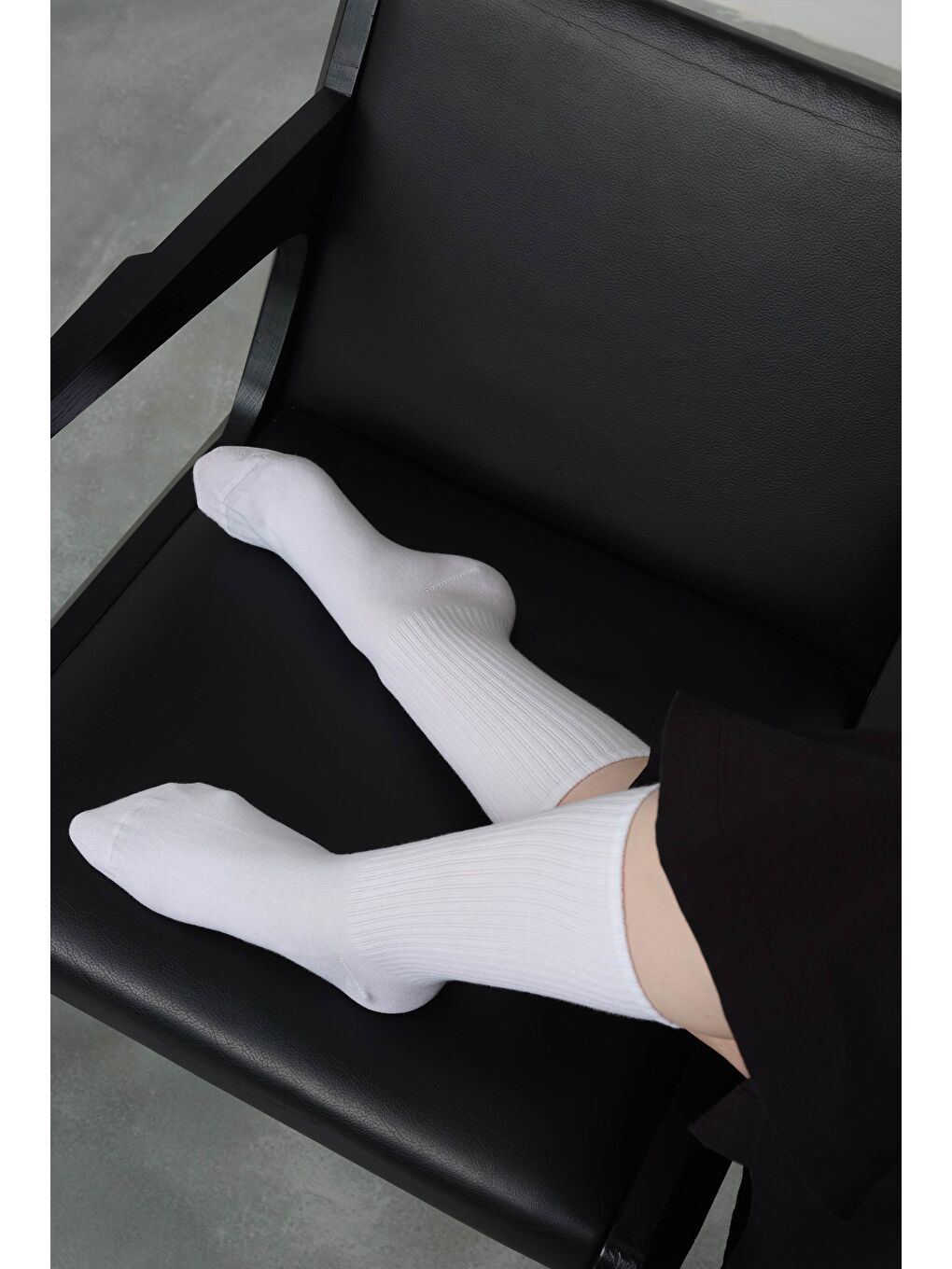 Düz Lastik Örgü Soket Çorap Beyaz-1