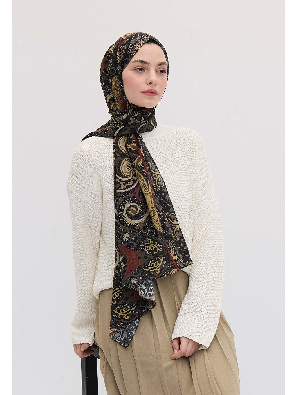 Etnıc Paısley Desen Şal Siyah