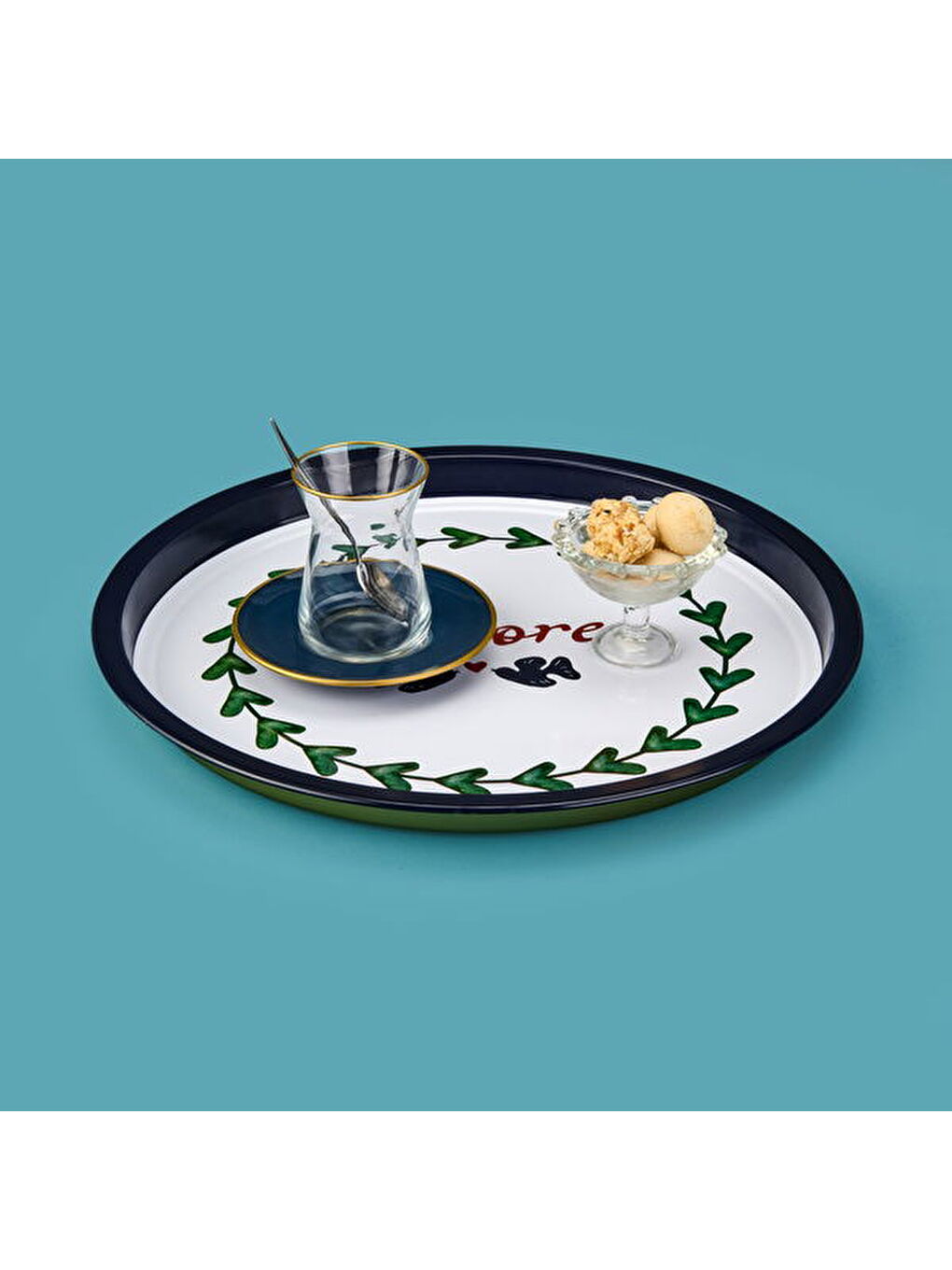 Karışık Amore Desenli Yuvarlak Tepsi - Renkli - 35x35 cm-2