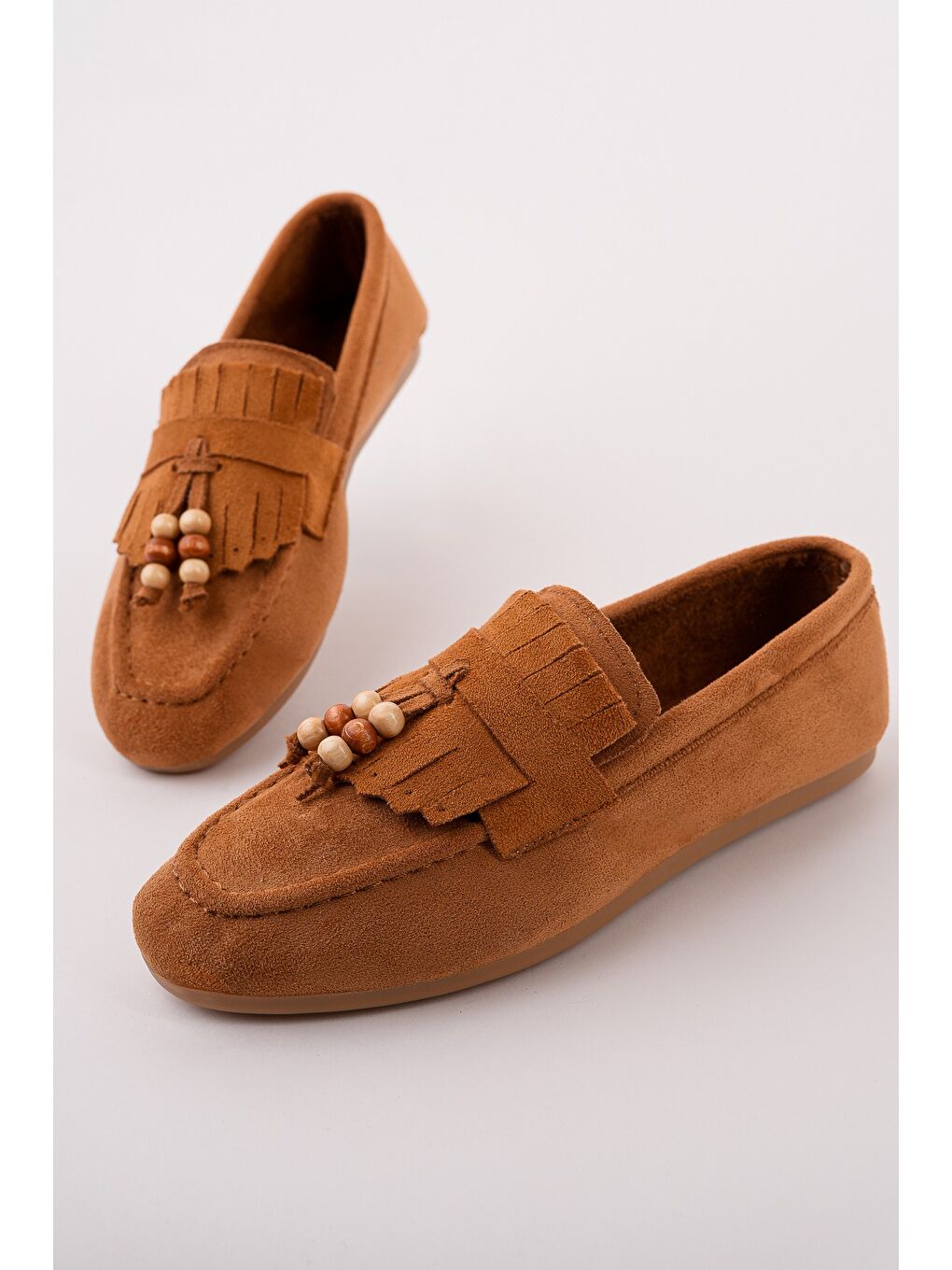 Kahverengi FAWN Renkli Boncuk Detaylı Kadın Günlük Loafer Ayakkabı-1