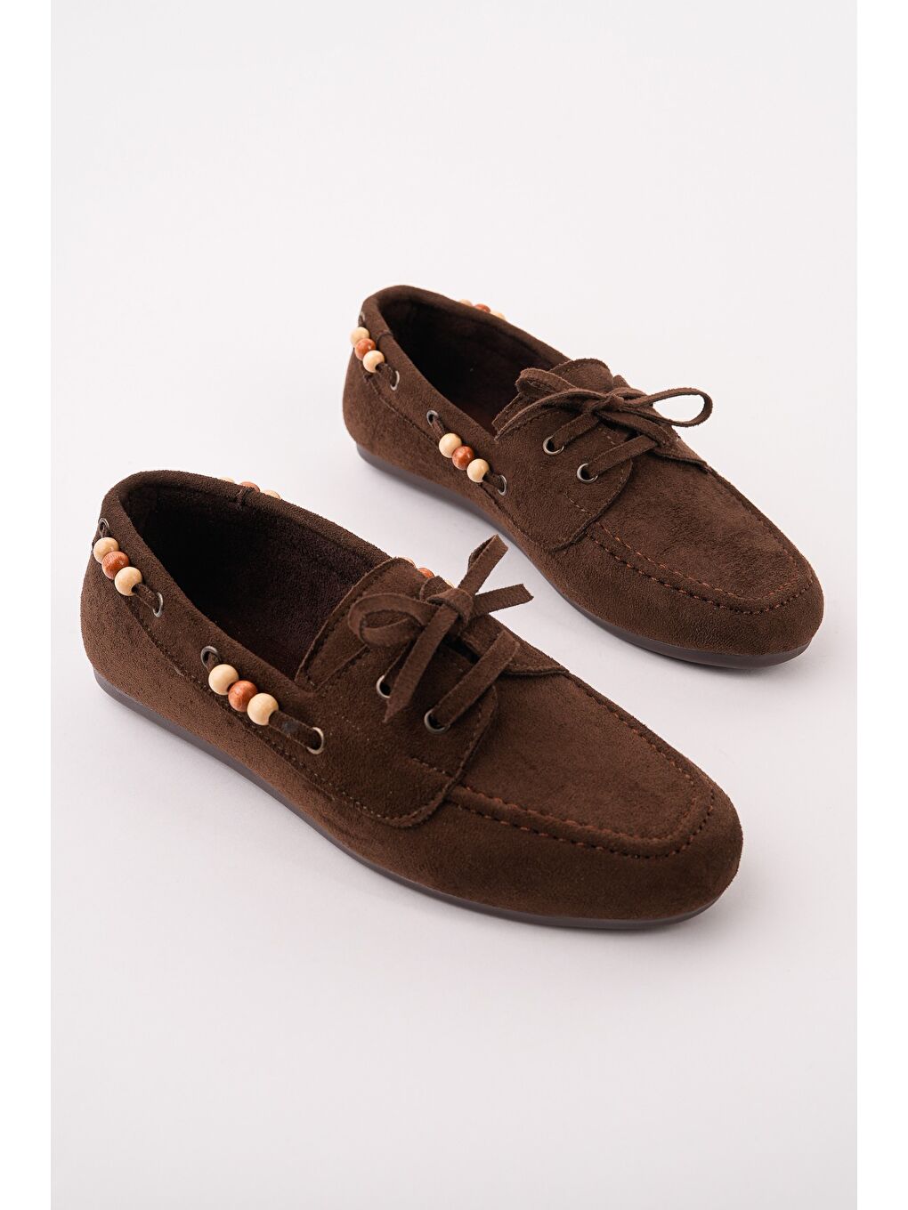 Kahverengi MULTİ Renkli Boncuk Detaylı Kadın Günlük Bağcıklı Loafer Ayakkabı
