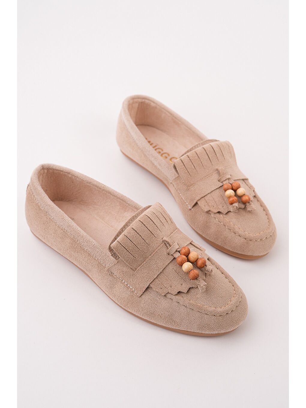 Bej FAWN Renkli Boncuk Detaylı Kadın Günlük Loafer Ayakkabı-1