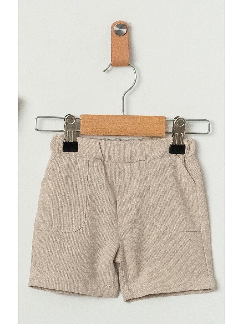 Ekru Tarz Gömlek Çizgi Desenli Belden Ayarlanabilir Kısa Kollu Şortlu 2'li Takım Çocuk ve Bebek Giyi-7