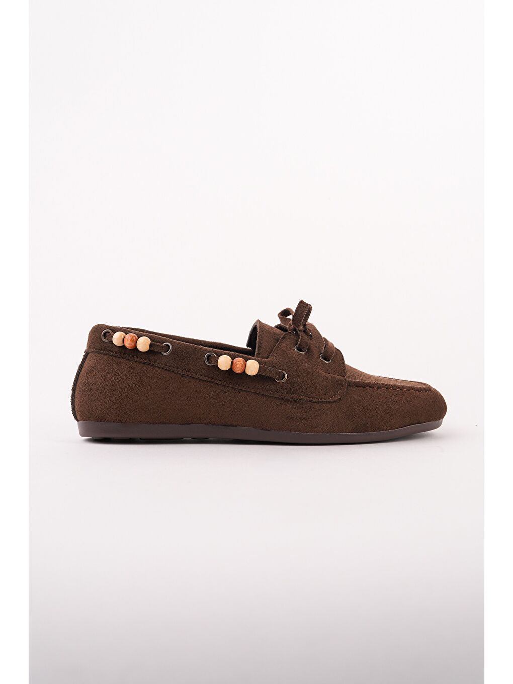 Kahverengi MULTİ Renkli Boncuk Detaylı Kadın Günlük Bağcıklı Loafer Ayakkabı-1