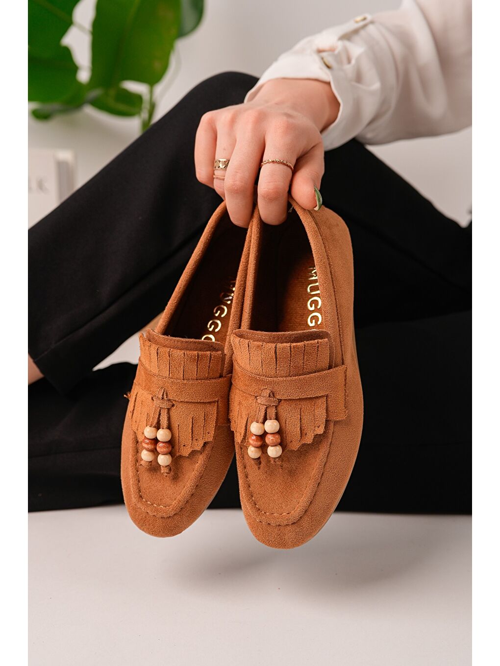 Kahverengi FAWN Renkli Boncuk Detaylı Kadın Günlük Loafer Ayakkabı-4