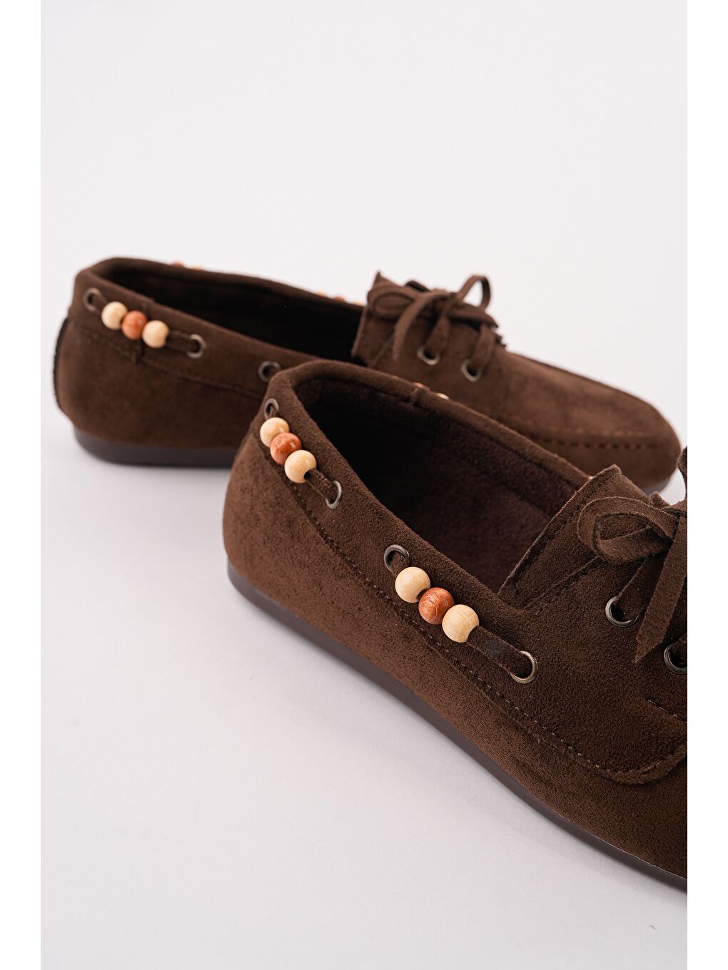 Kahverengi MULTİ Renkli Boncuk Detaylı Kadın Günlük Bağcıklı Loafer Ayakkabı-2