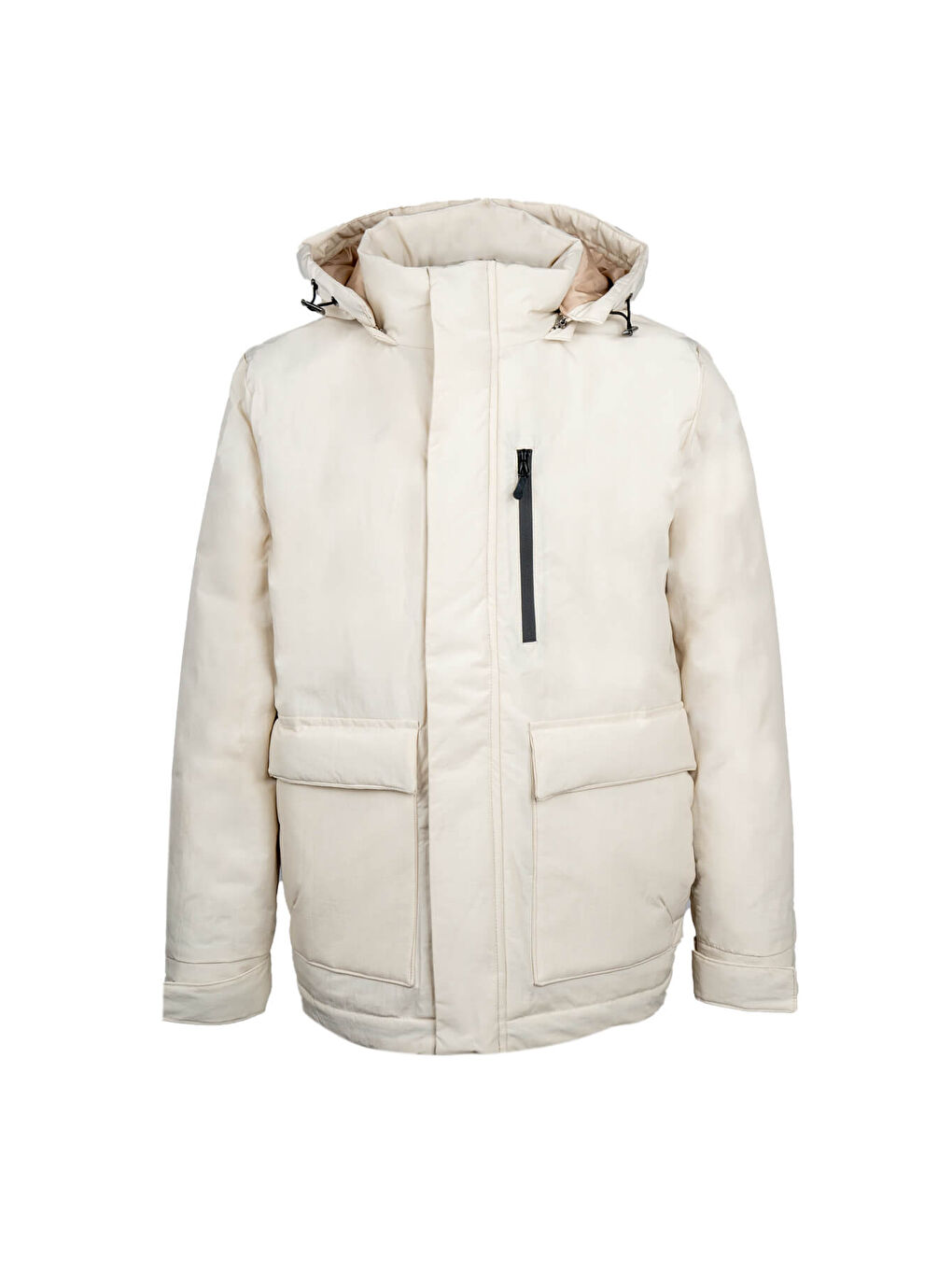 Bej Taş Regular Fit Hakim Yaka Kapüşonlu Kaban-3