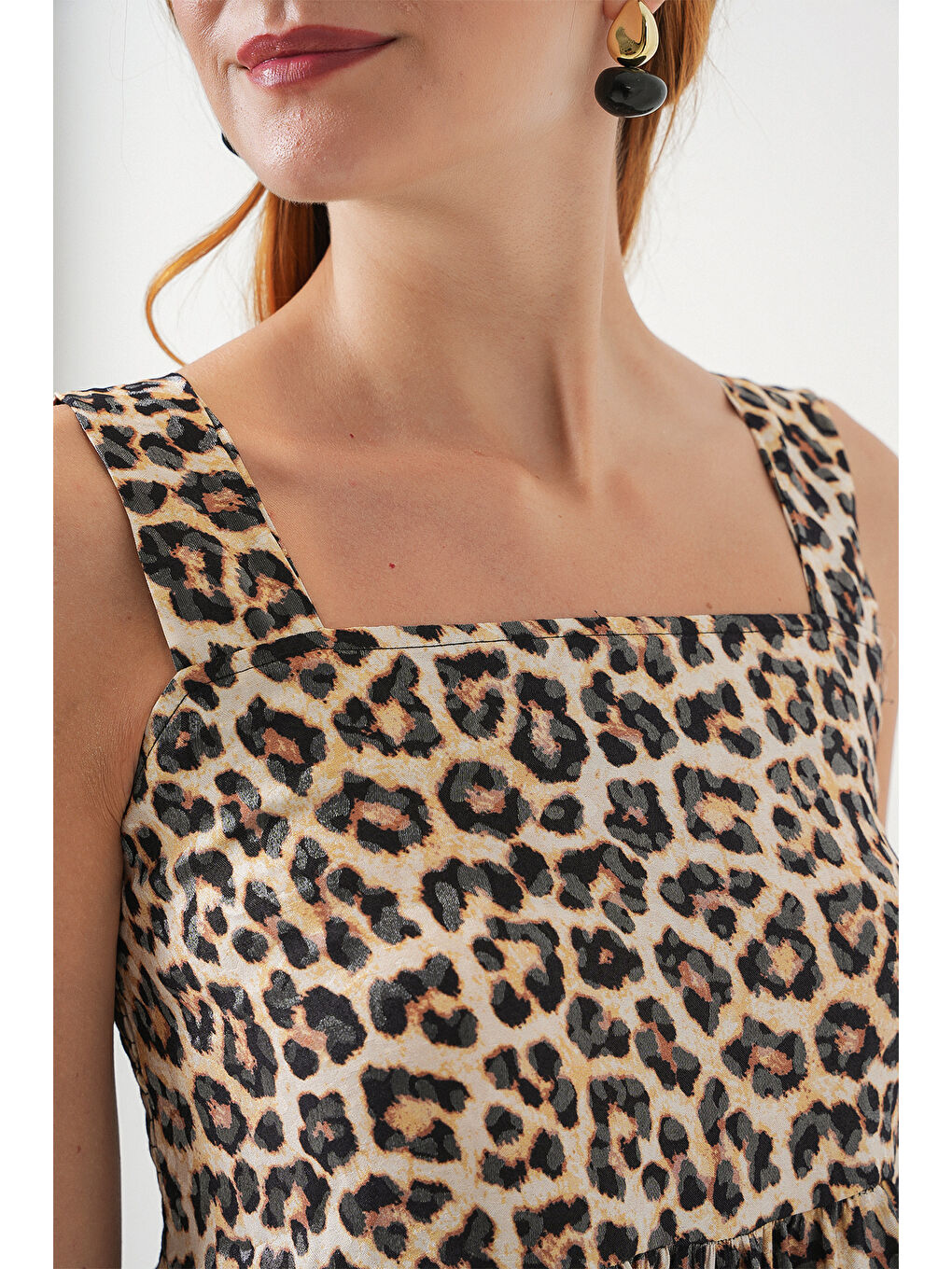 Kadın Desenli Askılı Midi Elbise 2577 - C. Kahverengi-4