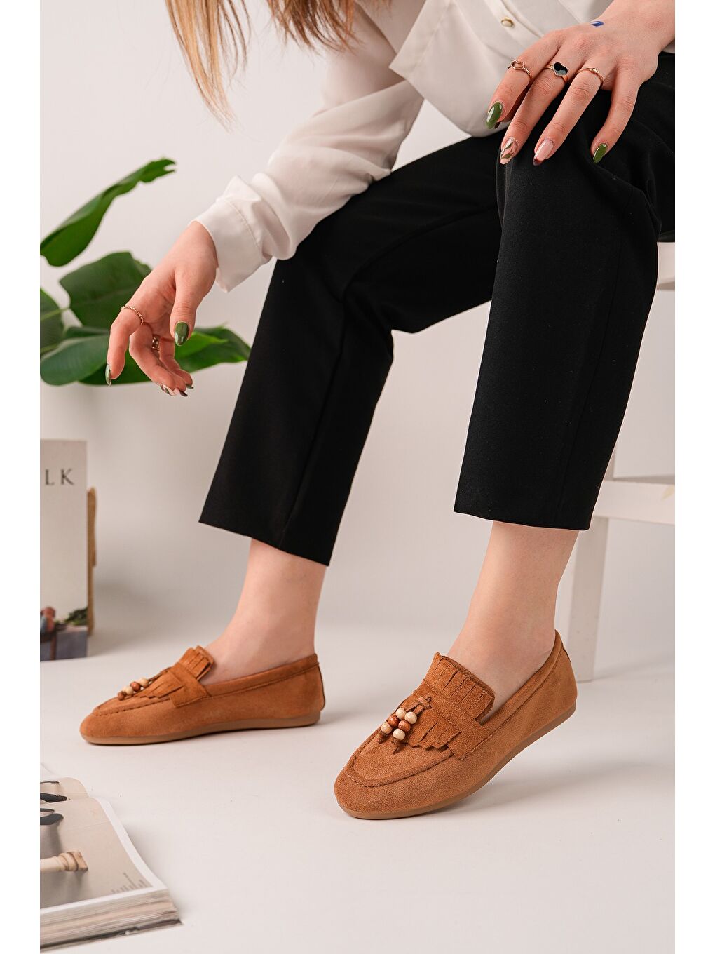 Kahverengi FAWN Renkli Boncuk Detaylı Kadın Günlük Loafer Ayakkabı-7