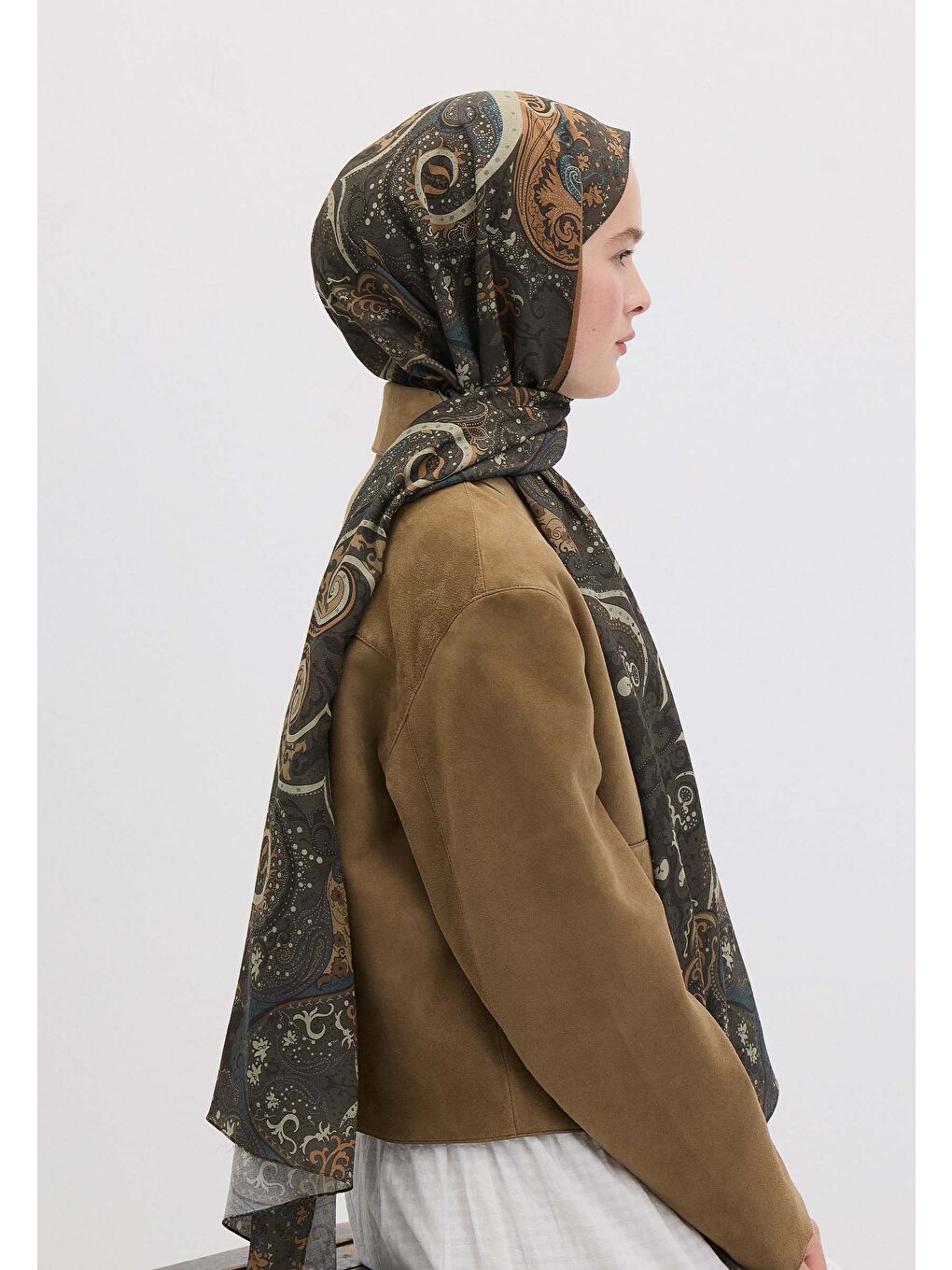 Kahverengi Etnıc Paısley Desen Şal Acı Kahve-3