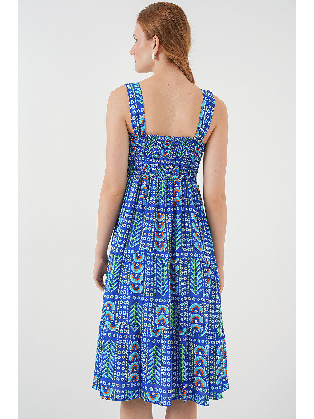 Mavi Kadın Desenli Askılı Midi Elbise 2577 - Saks-5