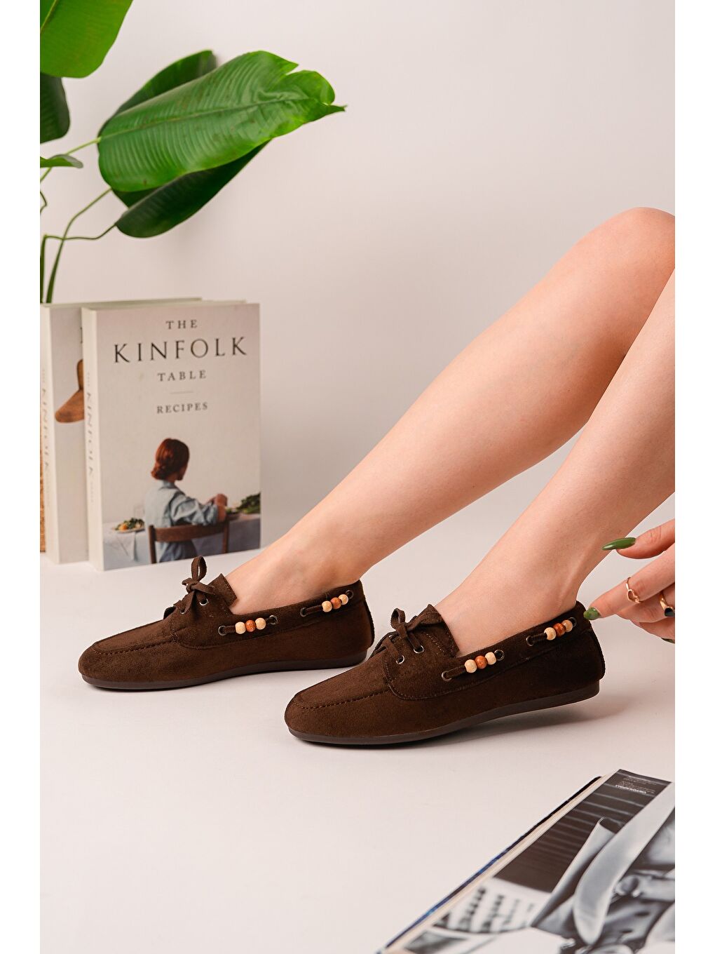 Kahverengi MULTİ Renkli Boncuk Detaylı Kadın Günlük Bağcıklı Loafer Ayakkabı-4