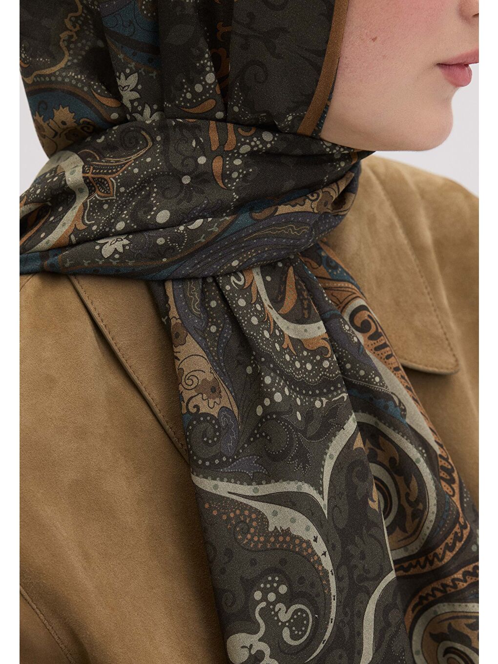 Kahverengi Etnıc Paısley Desen Şal Acı Kahve-4