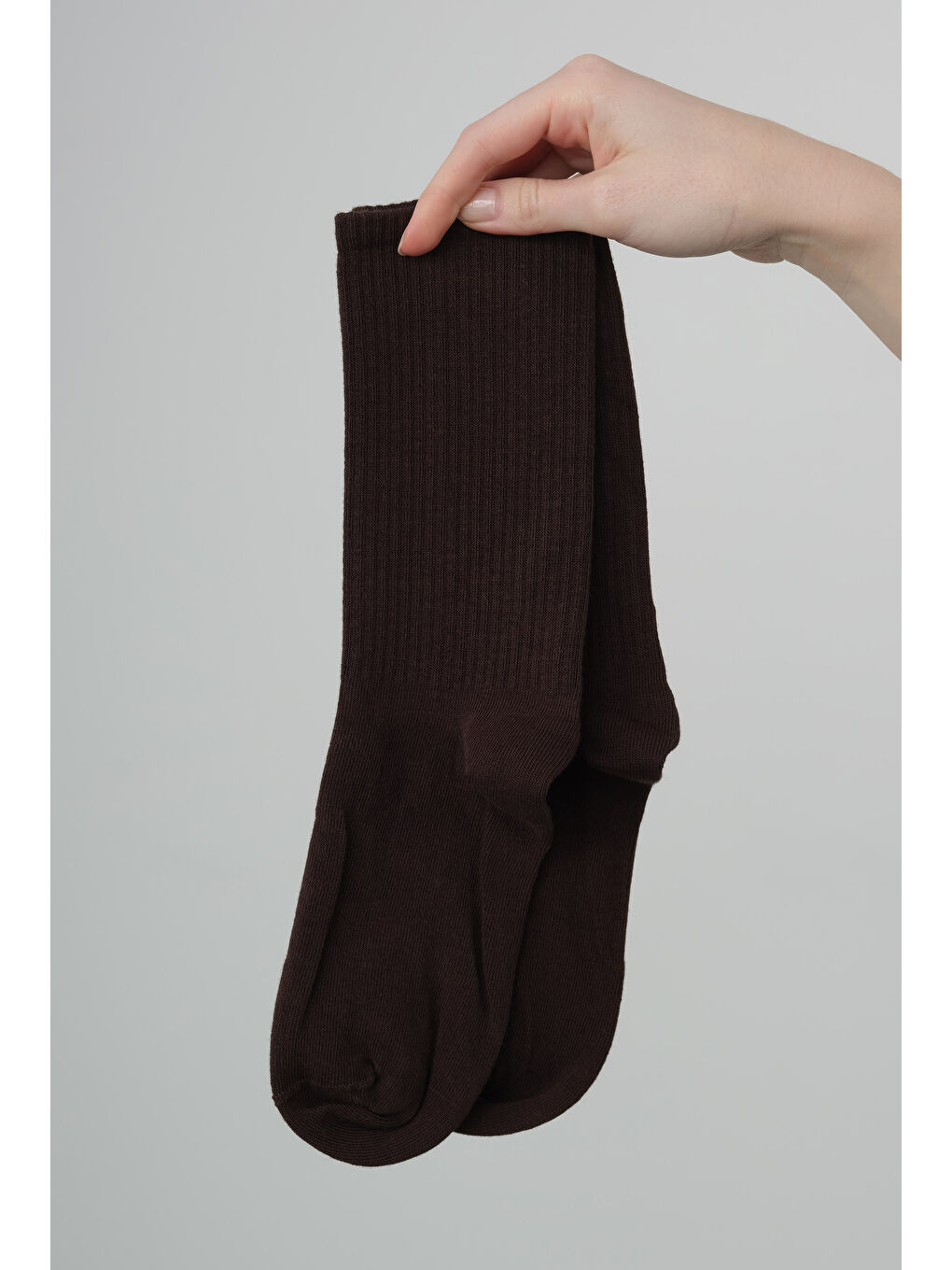 Kahverengi Düz Lastik Örgü Soket Çorap Kahve-2