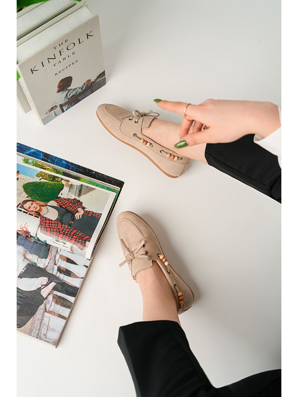 Bej MULTİ Renkli Boncuk Detaylı Kadın Günlük Bağcıklı Loafer Ayakkabı-4