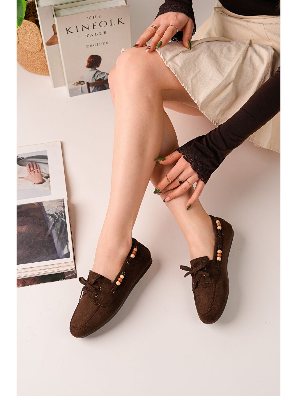 Kahverengi MULTİ Renkli Boncuk Detaylı Kadın Günlük Bağcıklı Loafer Ayakkabı-5