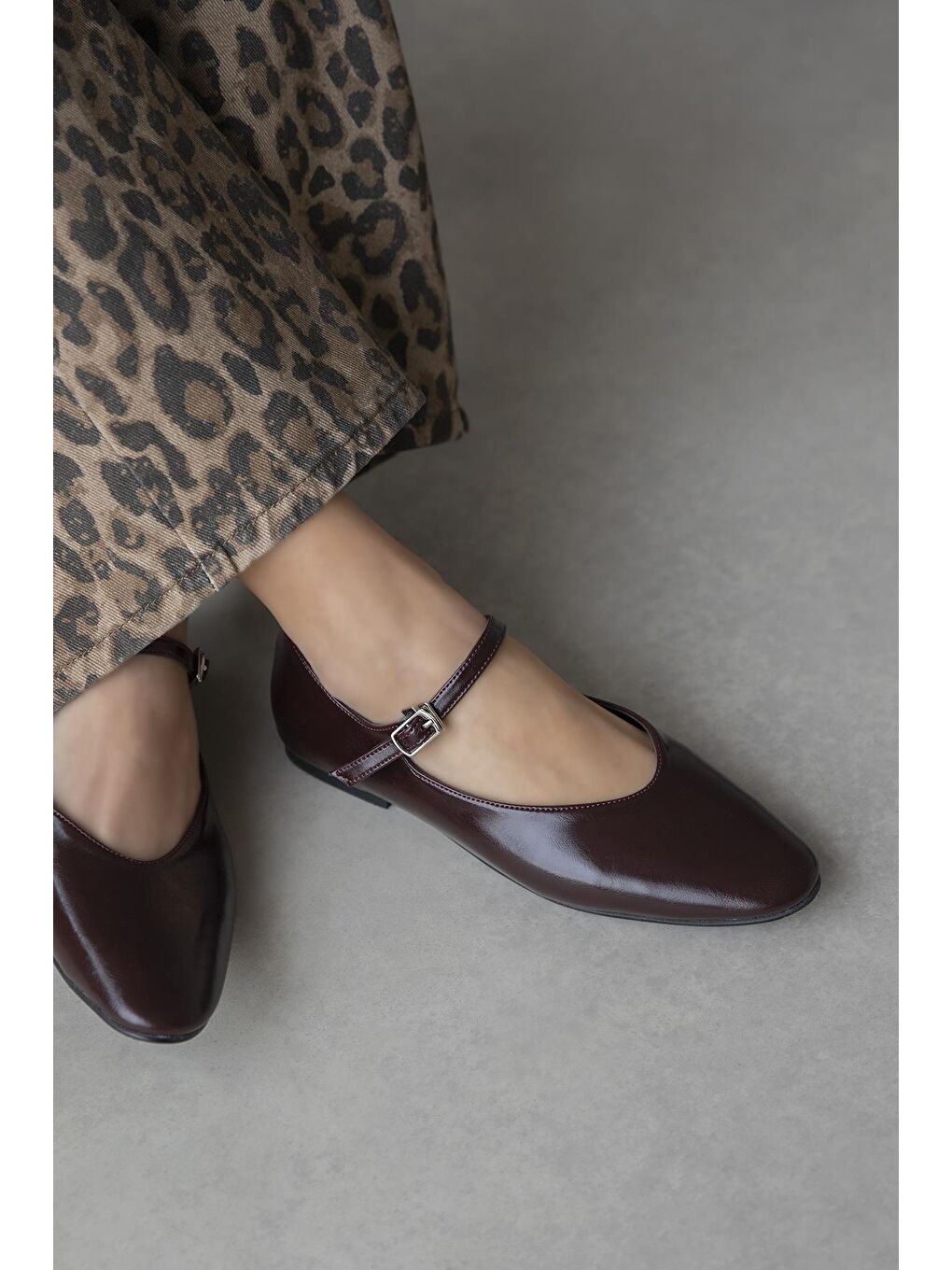 Leroy  Kadın Kırışık Deri Babet Bordo-1