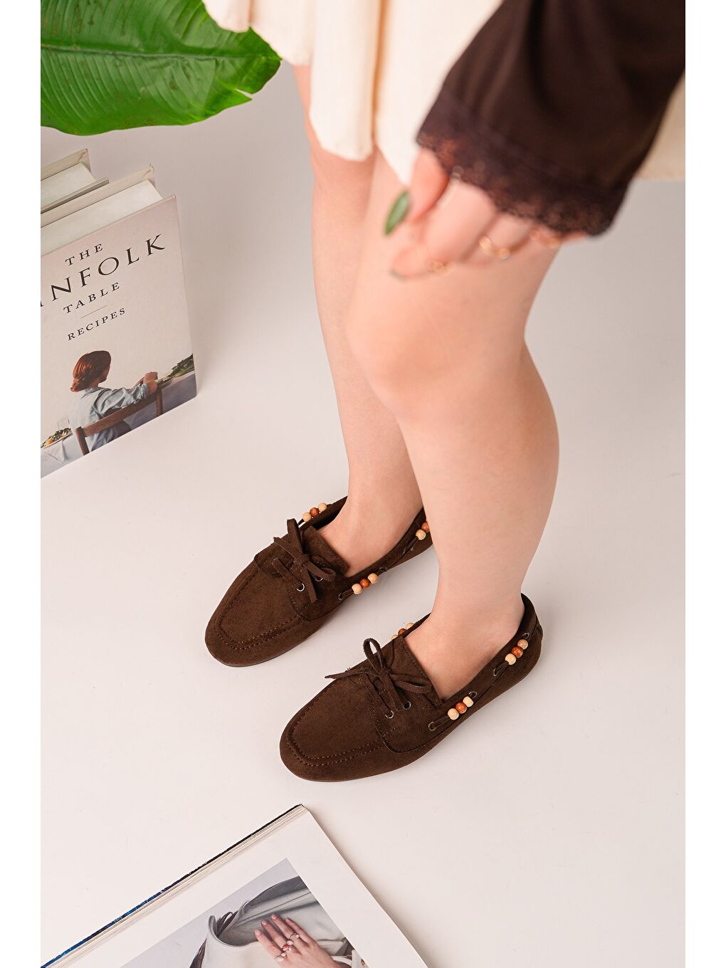 Kahverengi MULTİ Renkli Boncuk Detaylı Kadın Günlük Bağcıklı Loafer Ayakkabı-6