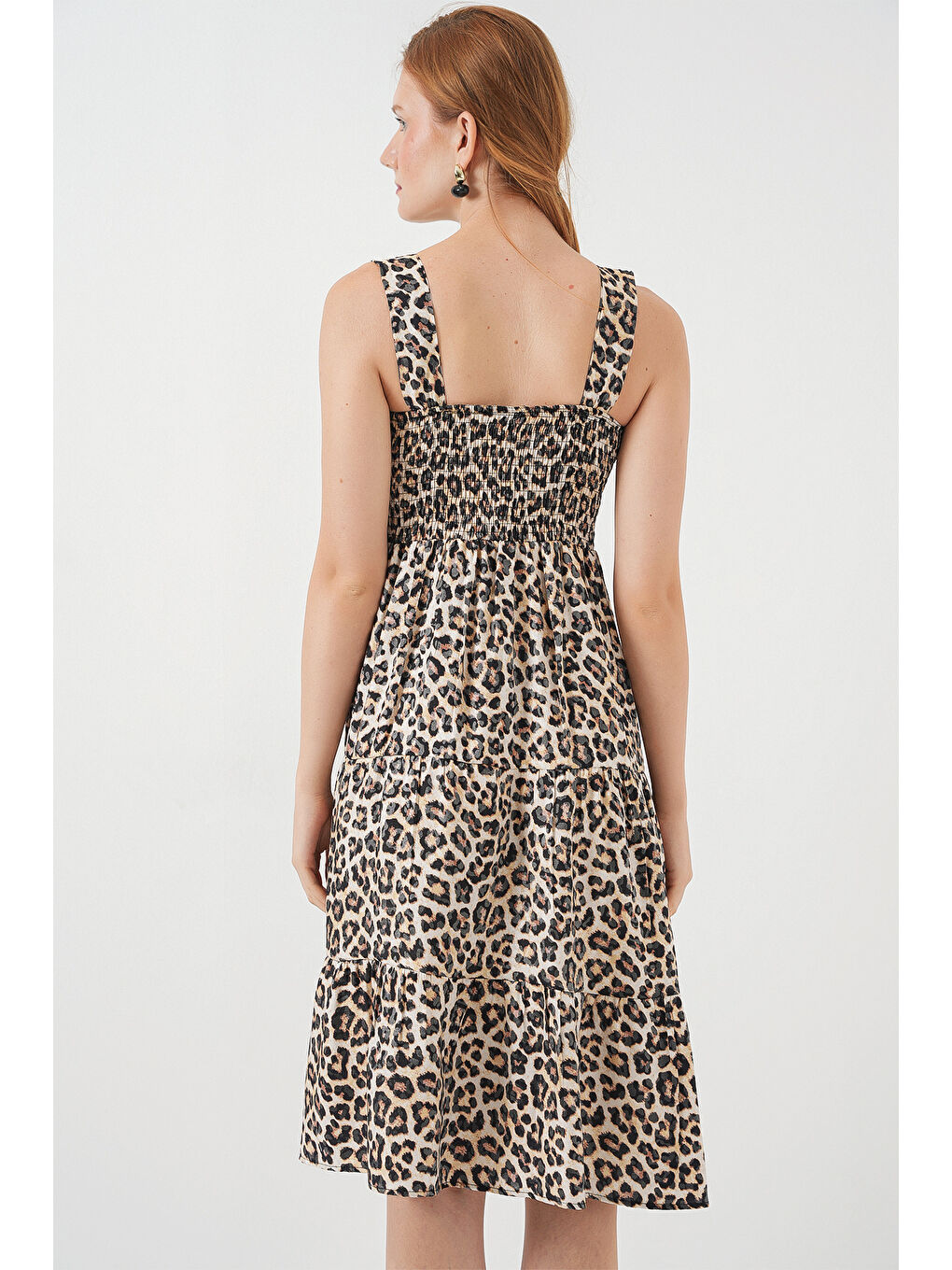 Kadın Desenli Askılı Midi Elbise 2577 - C. Kahverengi-5