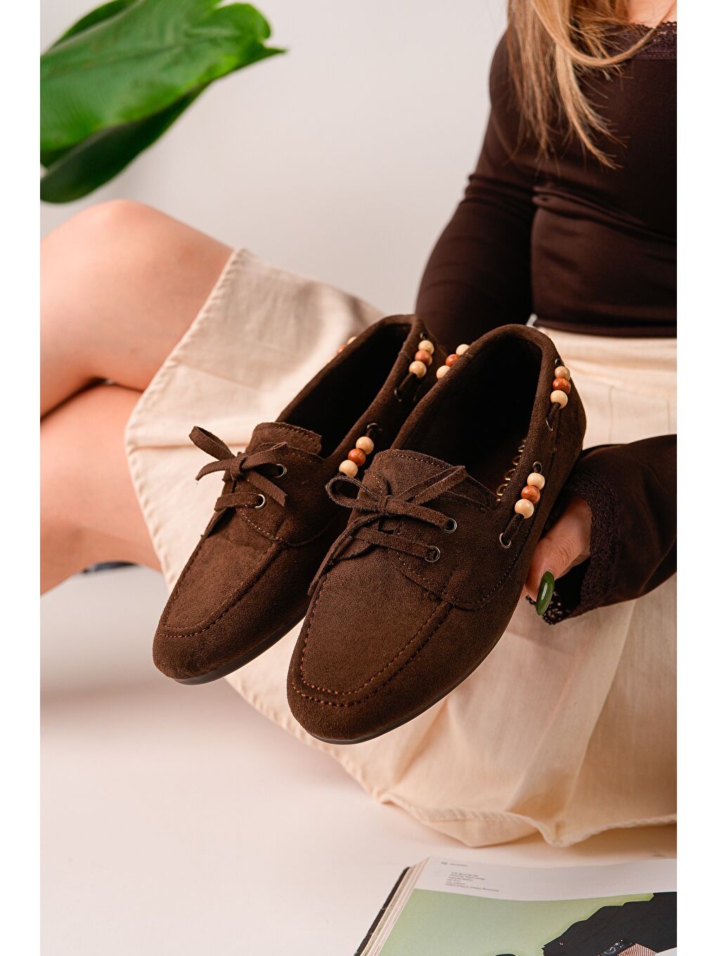 Kahverengi MULTİ Renkli Boncuk Detaylı Kadın Günlük Bağcıklı Loafer Ayakkabı-7
