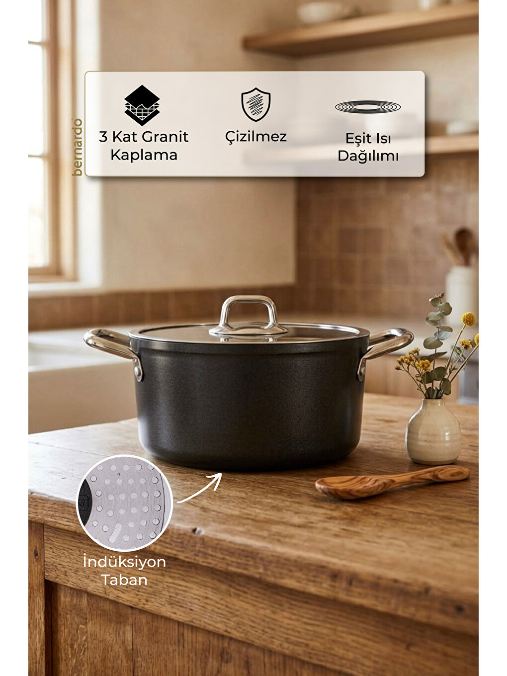 Prime Stone Derin Tencere Siyah 24cm-5