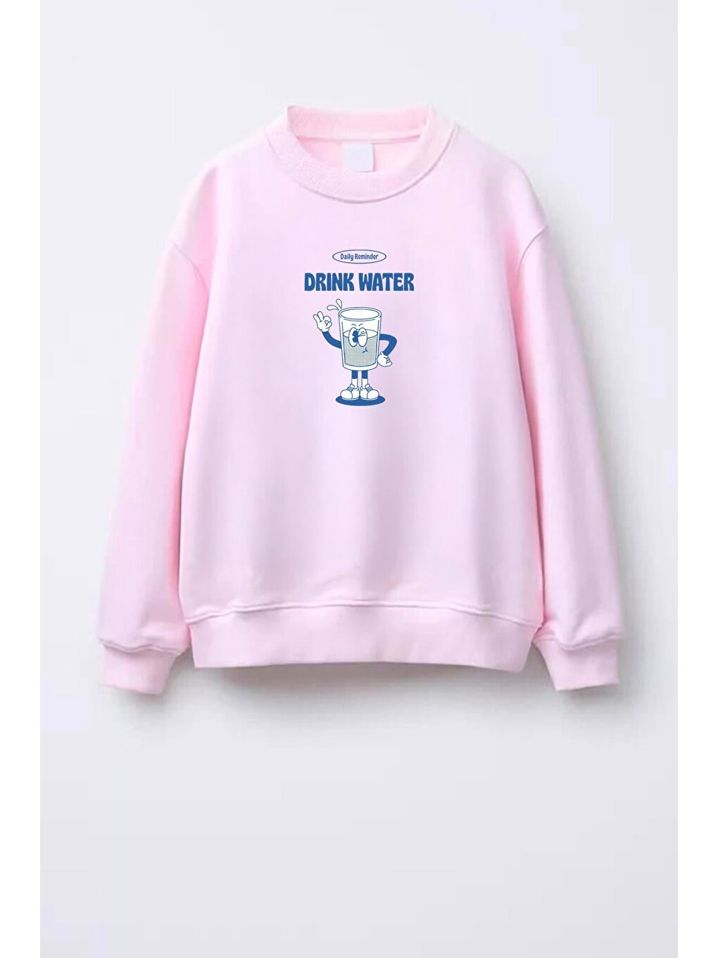 Pembe Unisex Baskılı 3 İplik Kumaş Bisiklet Yaka Sweatshirt