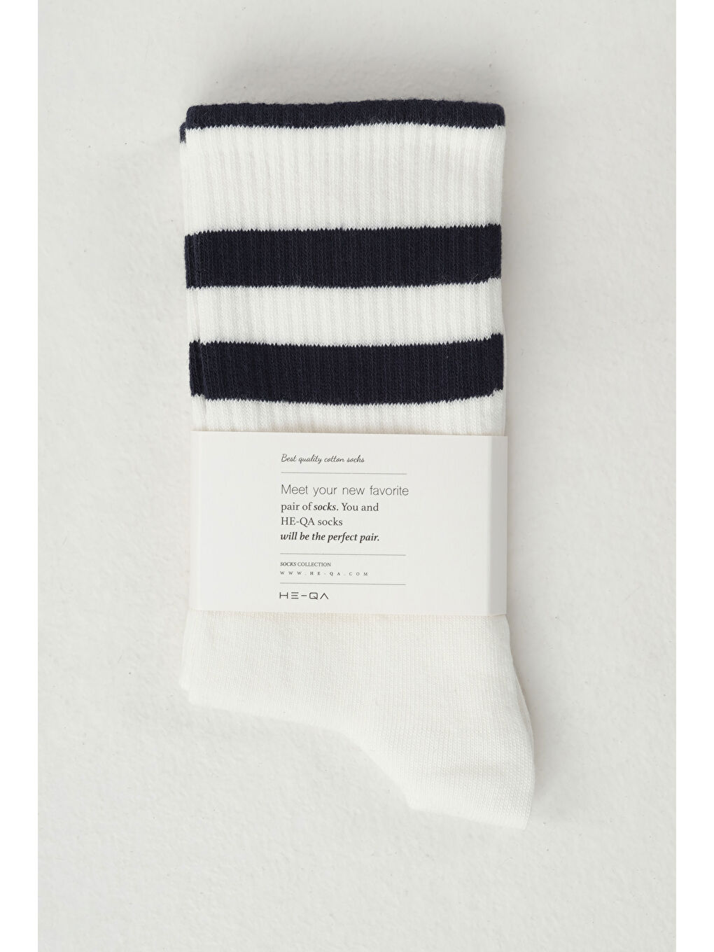 Lastik Örgülü Soket Çorap Beyaz-Lacivert-1