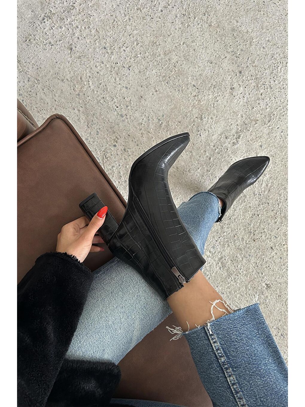 Fergal Kadın Topuklu Kroko Bot Siyah