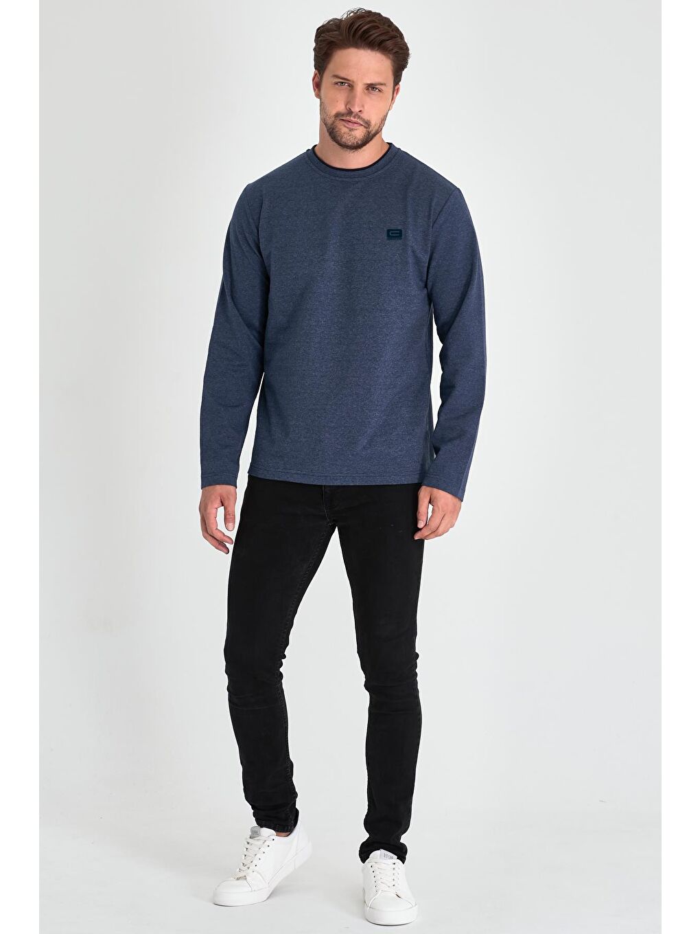 MMETALIC İndigo Erkek İndigo Çift Bisiklet Yaka Baskı Detaylı Standart Rahat Kesim Sweatshirt - 4