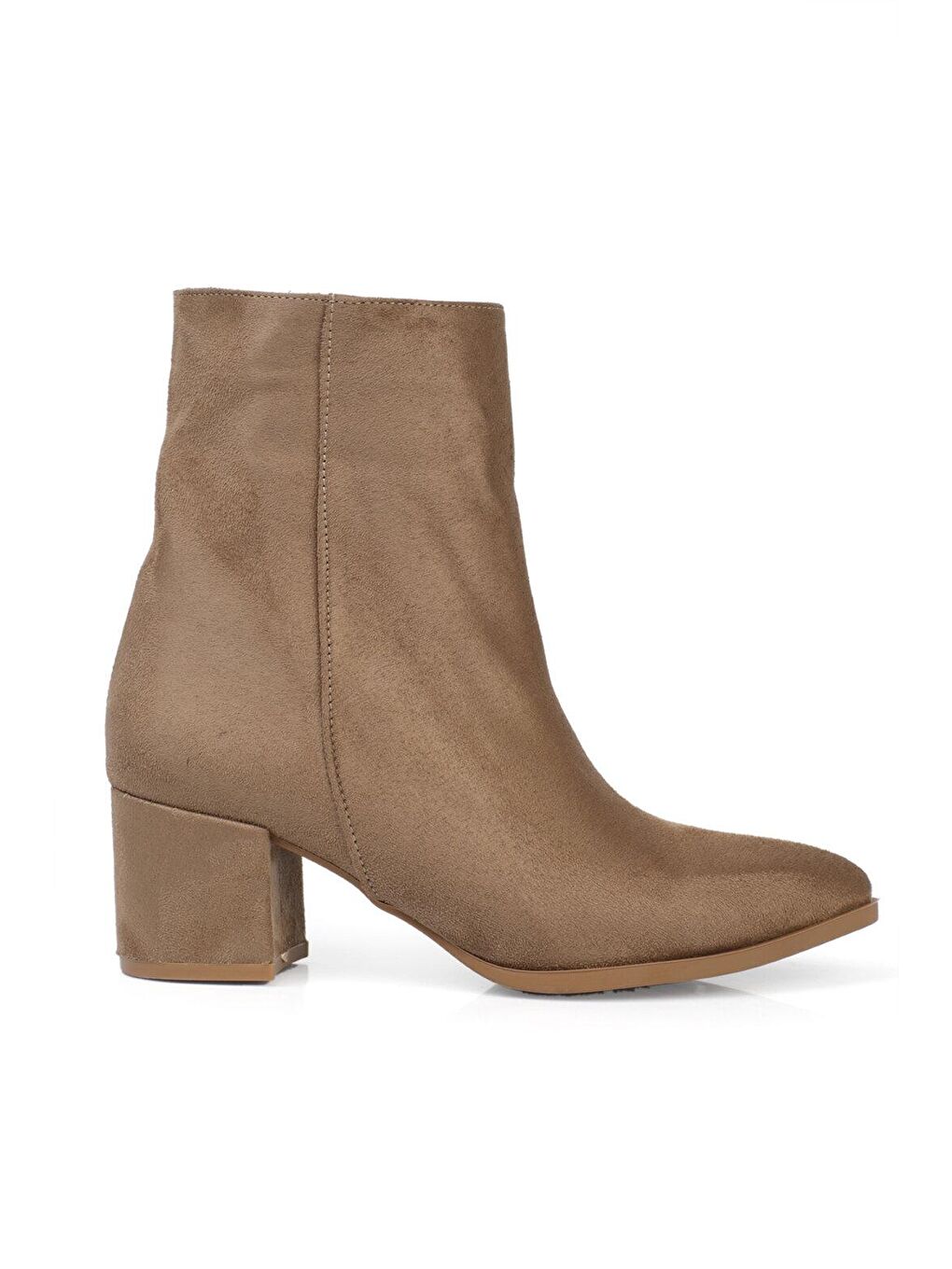 Bej Bilek Boy Sivri Burunlu Yandan Fermuarlı Kadın Bot-1