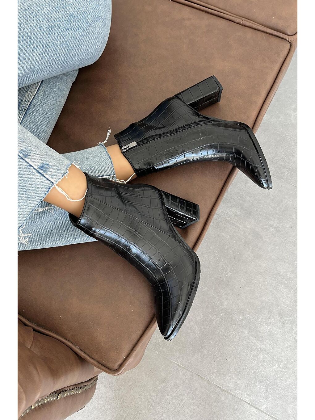 Fergal Kadın Topuklu Kroko Bot Siyah-3