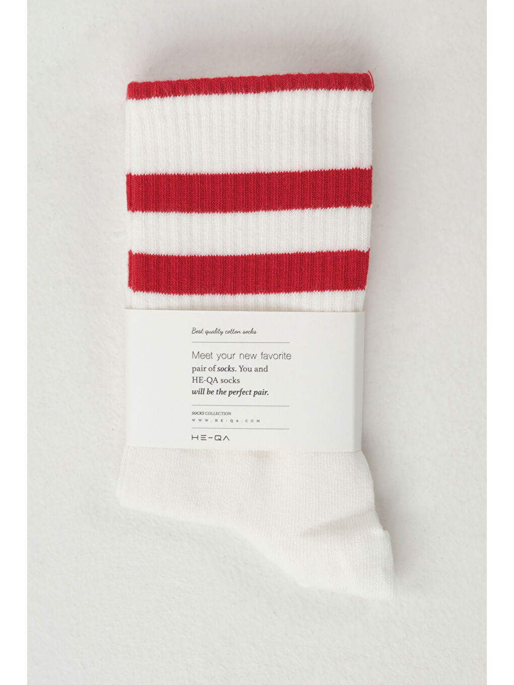 Lastik Örgülü Soket Çorap Beyaz-Kırmızı-1