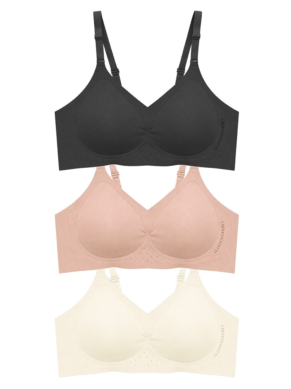 Siyah Seamless Bra - Alure | Lazer Kesim Balensiz Perfore Detaylı Dikişsiz Kadın Sütyen 3'Lü Paket-2
