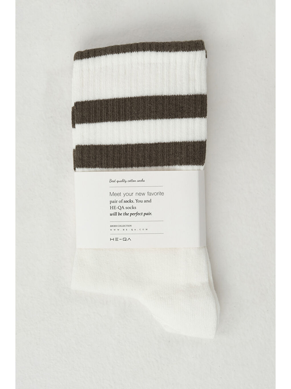 Lastik Örgülü Soket Çorap Beyaz-Haki-1