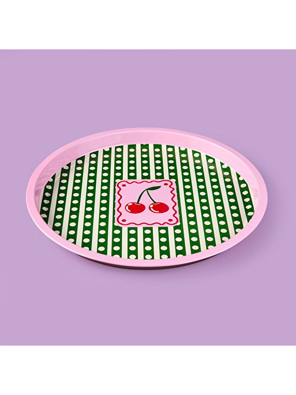 Karışık Cherry Desenli Yuvarlak Tepsi - Renkli - 35x35 cm