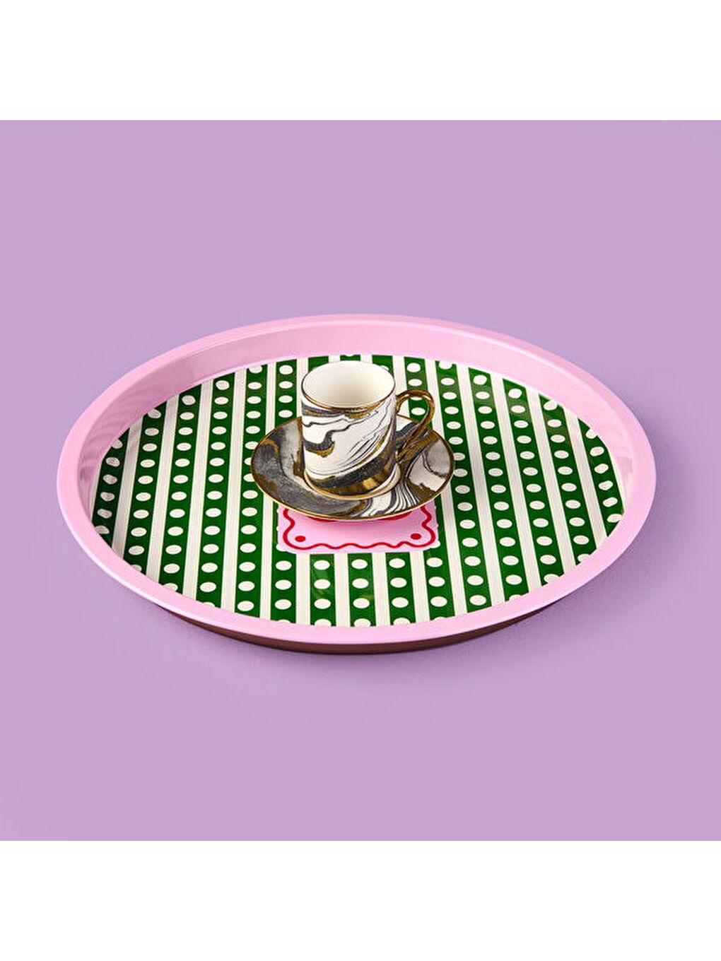 Karışık Cherry Desenli Yuvarlak Tepsi - Renkli - 35x35 cm-1