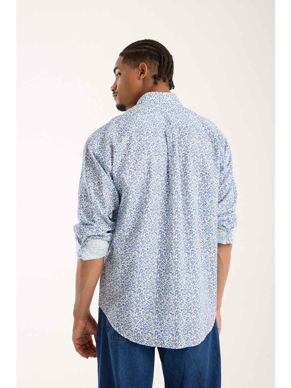 Rio Poplin Pamuklu Oversize Fit Beyaz Klasik Yaka Erkek Baskılı Gömlek-4