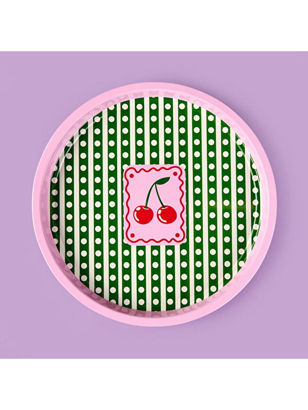 Karışık Cherry Desenli Yuvarlak Tepsi - Renkli - 35x35 cm-3