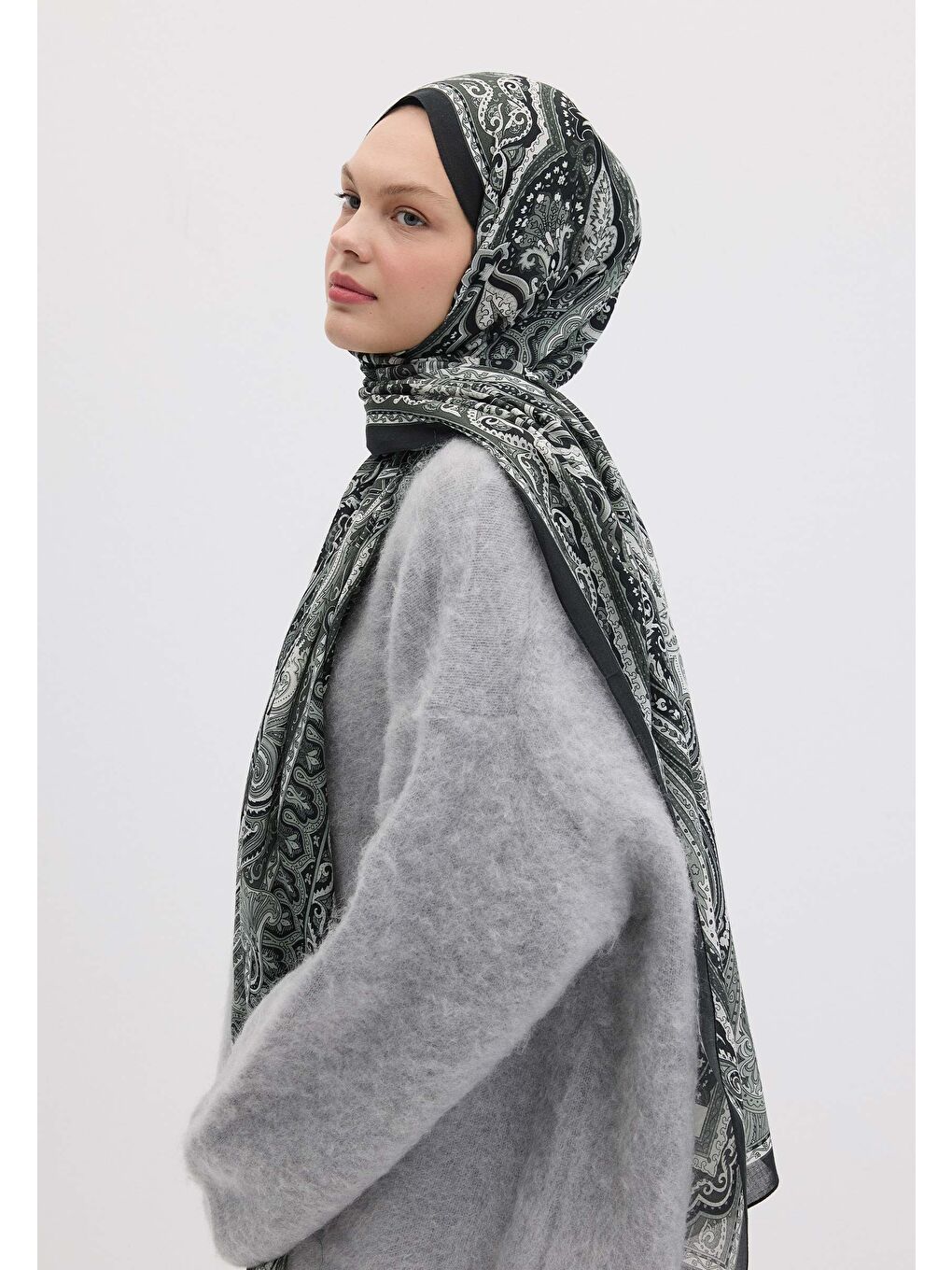 Etnıc Floral Desen Şal Siyah