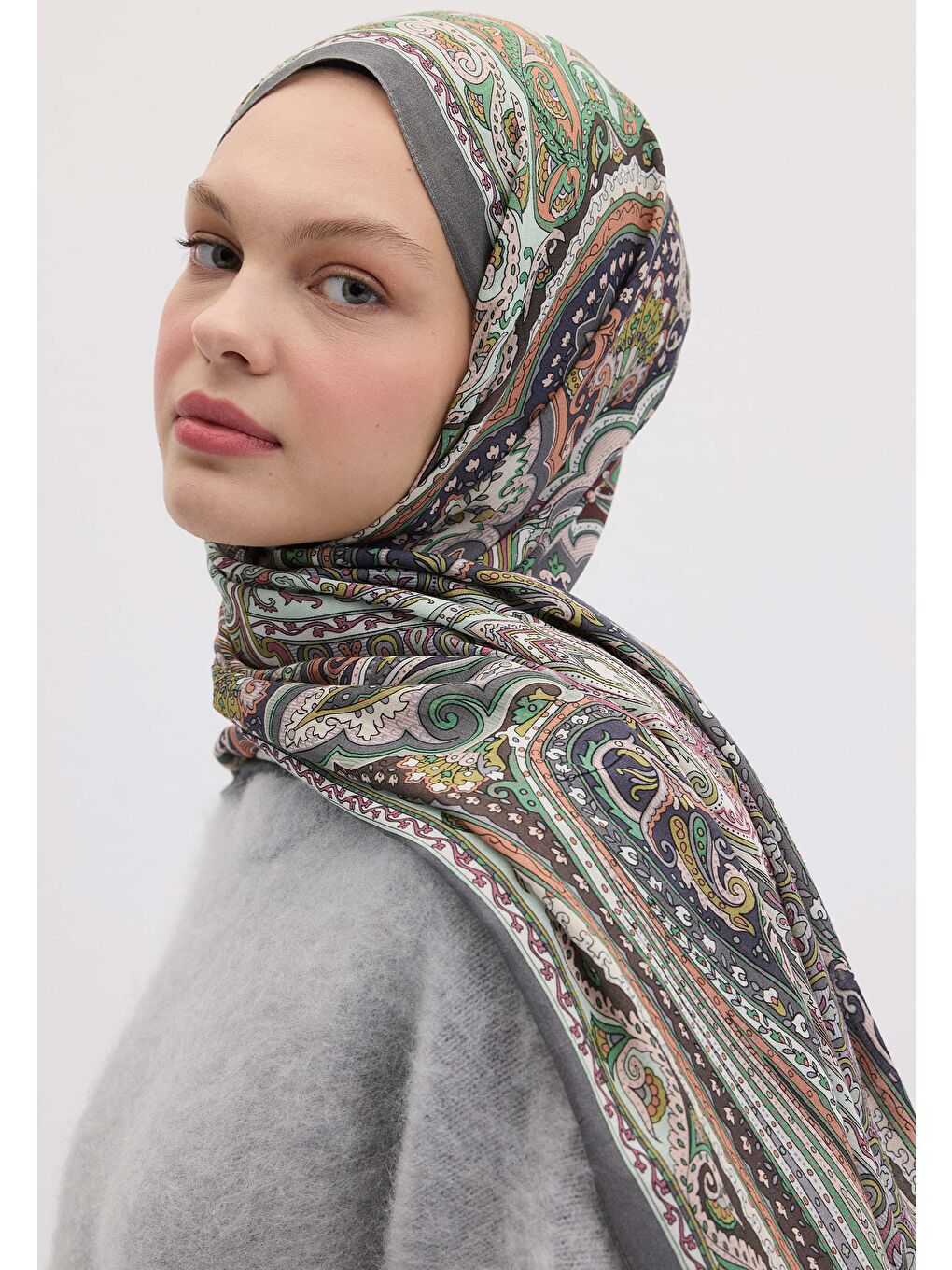 Mor Etnıc Floral Desen Şal Menekşe-1