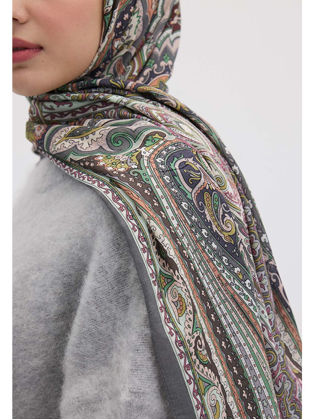 Mor Etnıc Floral Desen Şal Menekşe-3