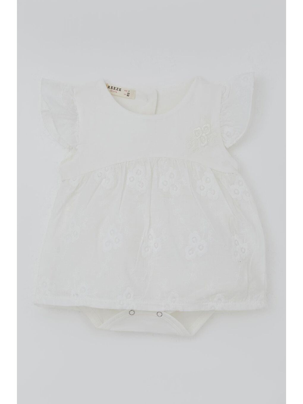 Kız Bebek Zıbın Elbise Çiçek Nakışlı Ekru (6 Ay-2 Yaş)-1
