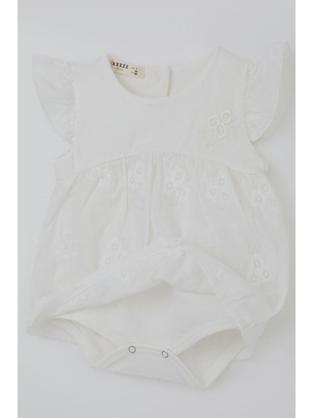 Kız Bebek Zıbın Elbise Çiçek Nakışlı Ekru (6 Ay-2 Yaş)-3