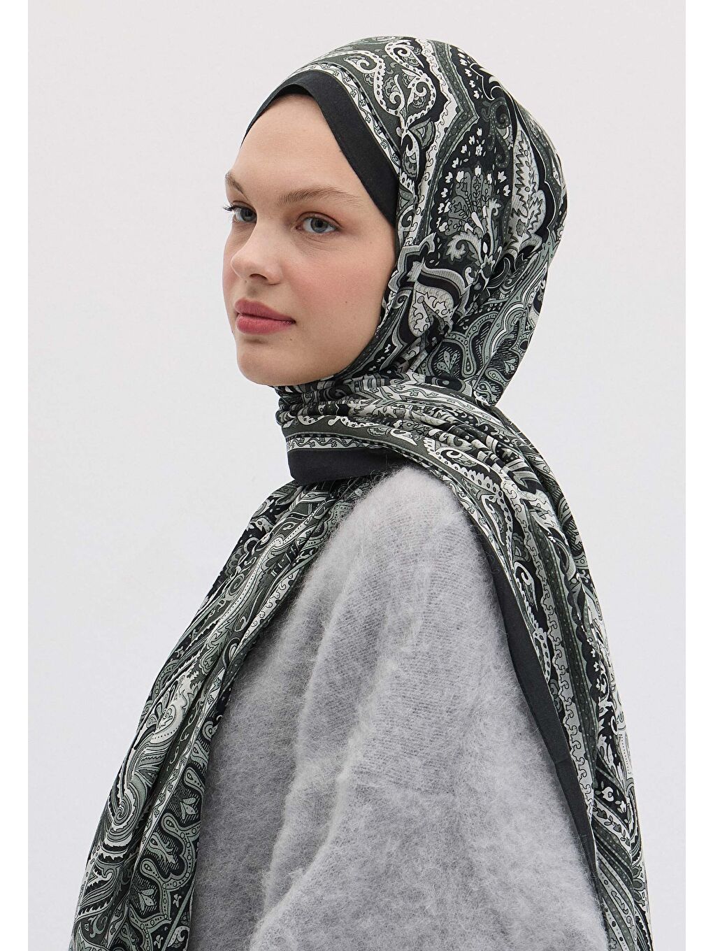 Etnıc Floral Desen Şal Siyah-3