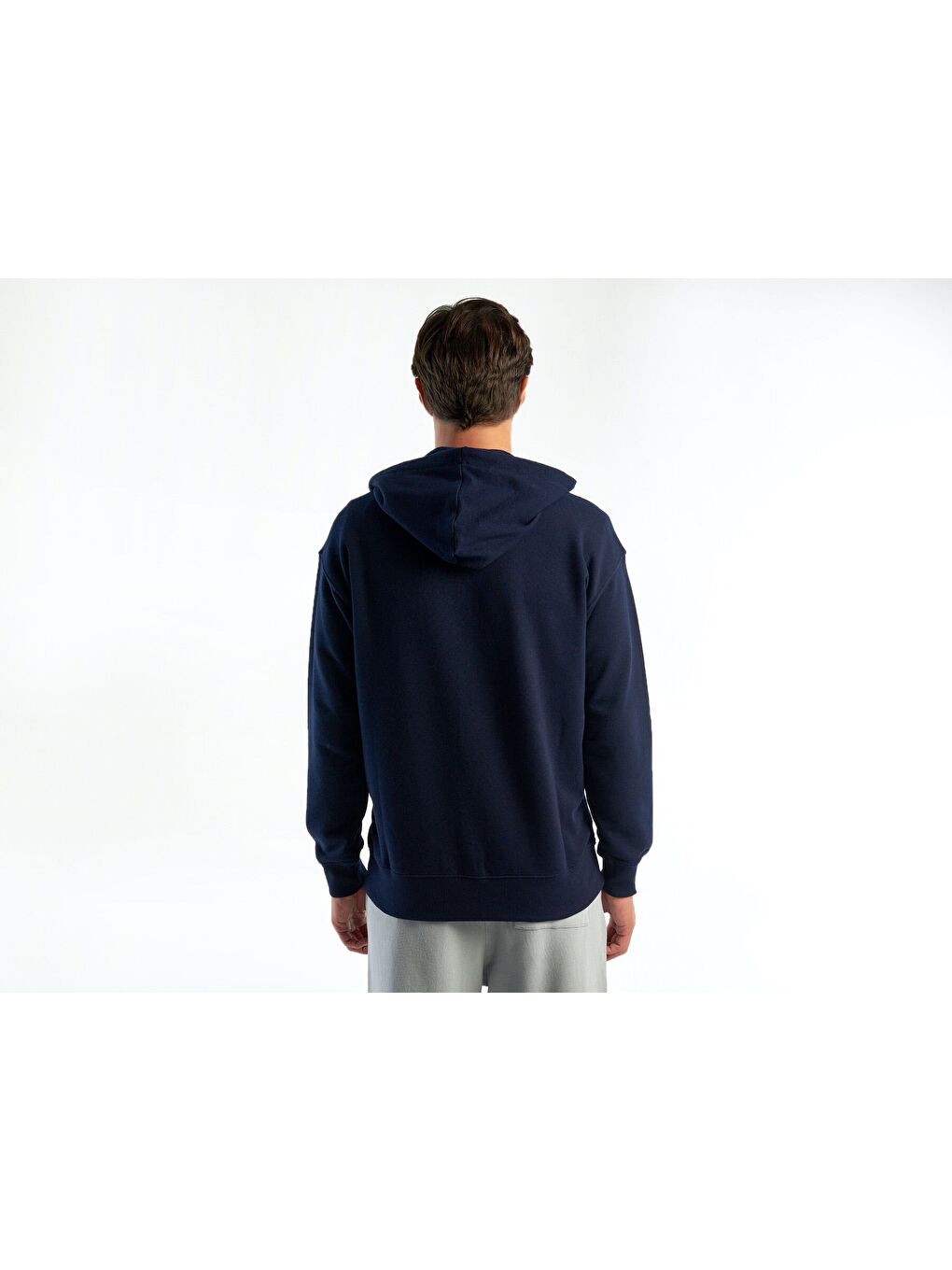 Erkek Lacivert Kapüşonlu  Fermuarlı Sweatshirt-3