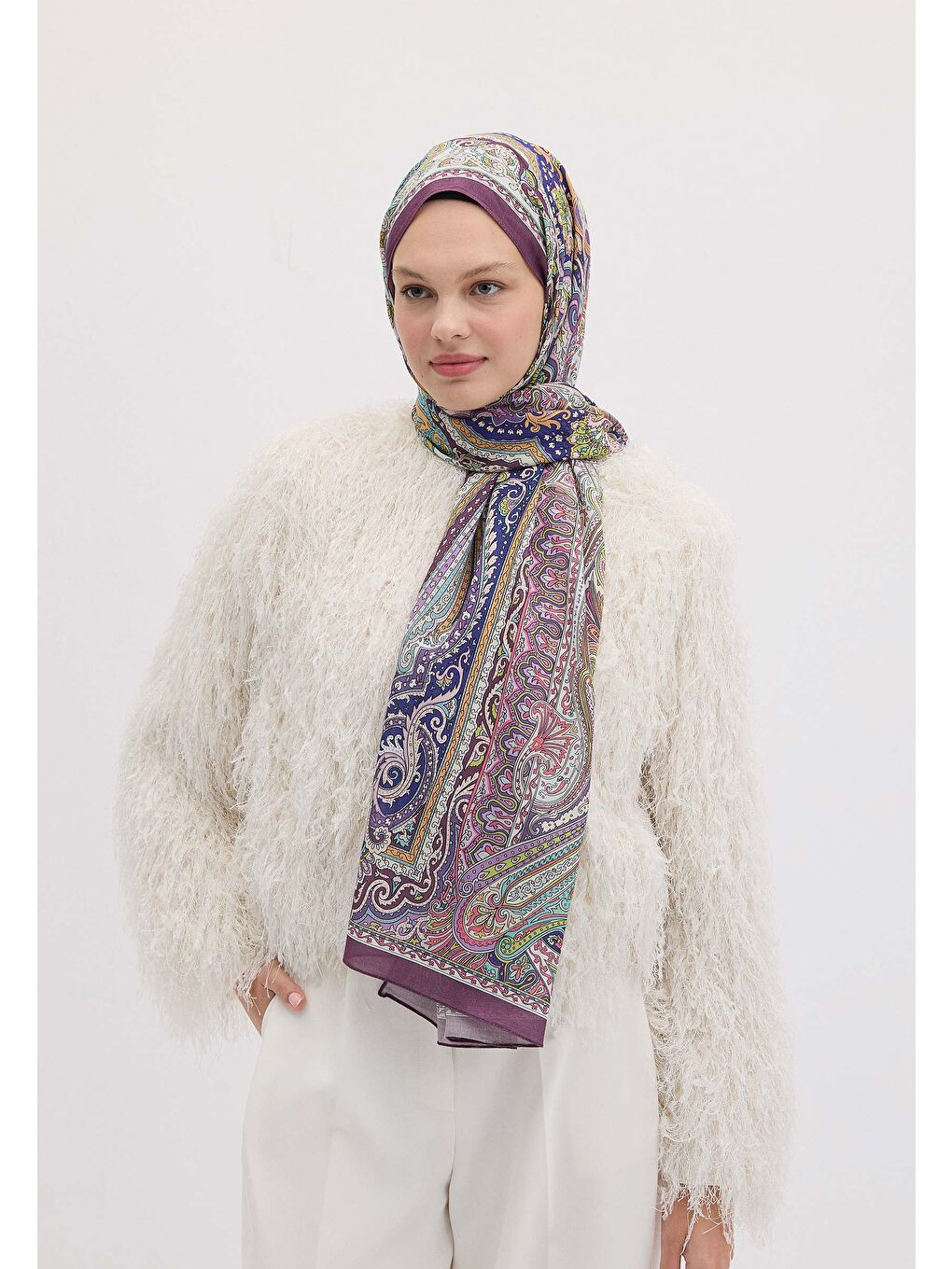 Etnıc Floral Desen Şal Mor