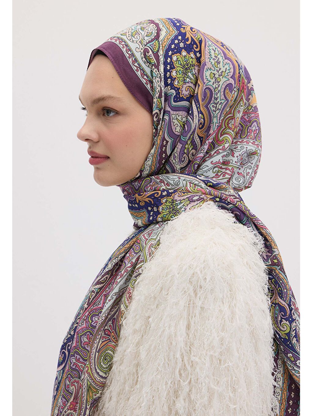 Etnıc Floral Desen Şal Mor-3