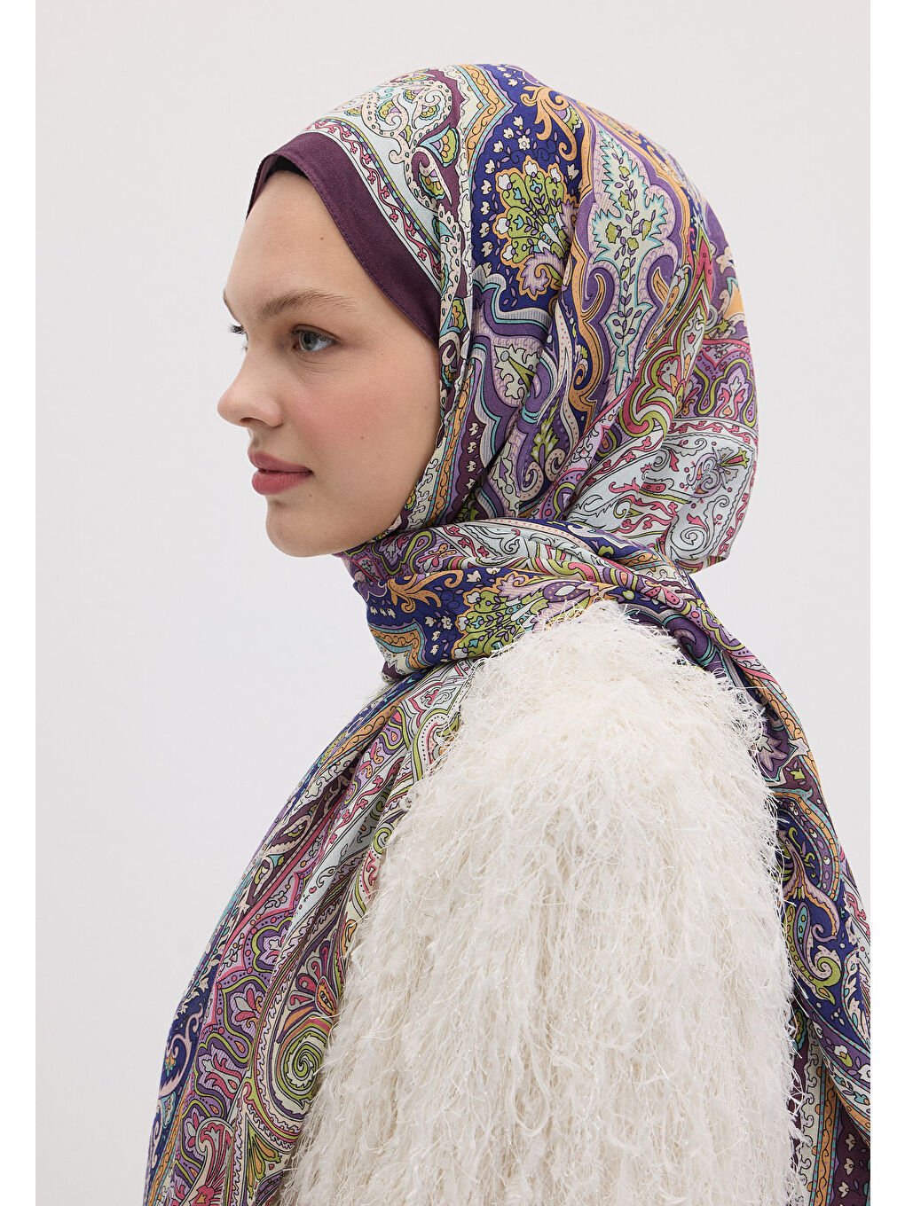 Etnıc Floral Desen Şal Mor-4